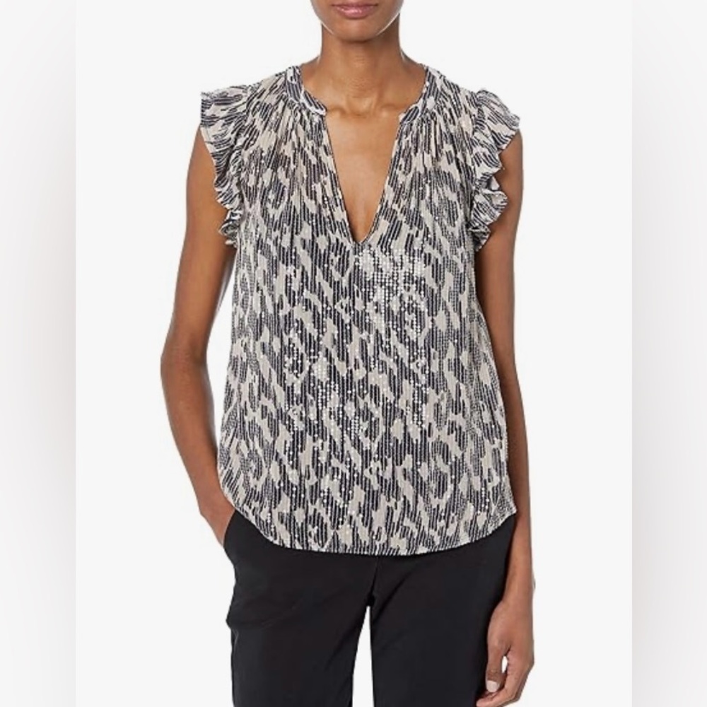 NWT Velvet by Graham & Spencer V Neck Short Sleeved Sequin Blouse